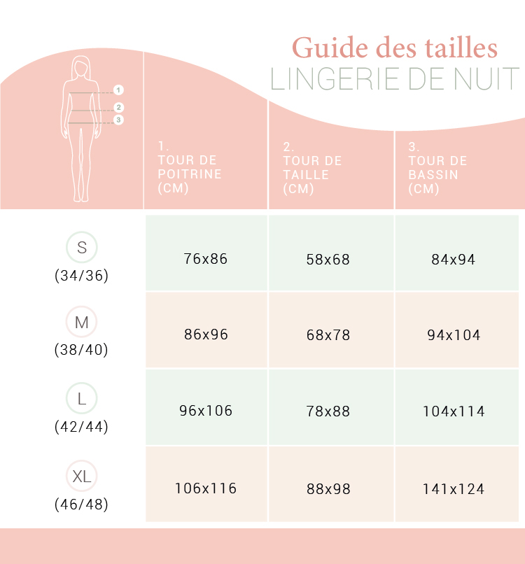 Guide des tailles lingerie de nuit femme Guide des tailles lingerie de nuit femme